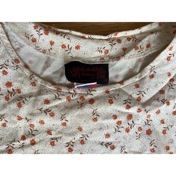 80s-90s Calico Cottagecore Short Sleeve Mini Dress Rayon with Belt - Picture 3 of 5